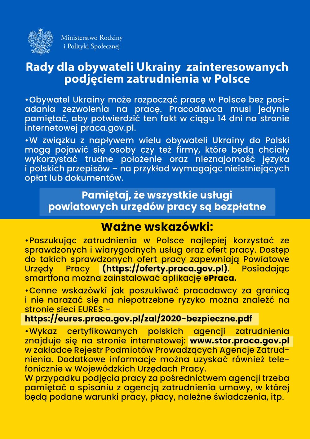Zdjęcie galerii artykułu:  - rady dla obywateli ua zainteresowanych podjeciem pracy 1 str PL.jpg